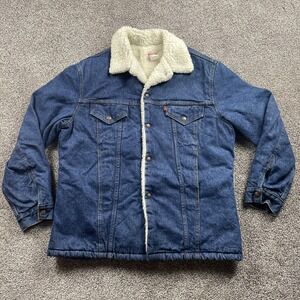 Vintage Levis Jacket Sz 44 Sherpa Denim Trucker Blue USA Made‎ Orange Tab